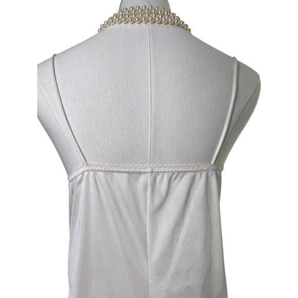 Vintage 60s Euro White Satin Nylon Scallop Lace Mini Slip Dress Women’s Size S - Picture 8 of 9